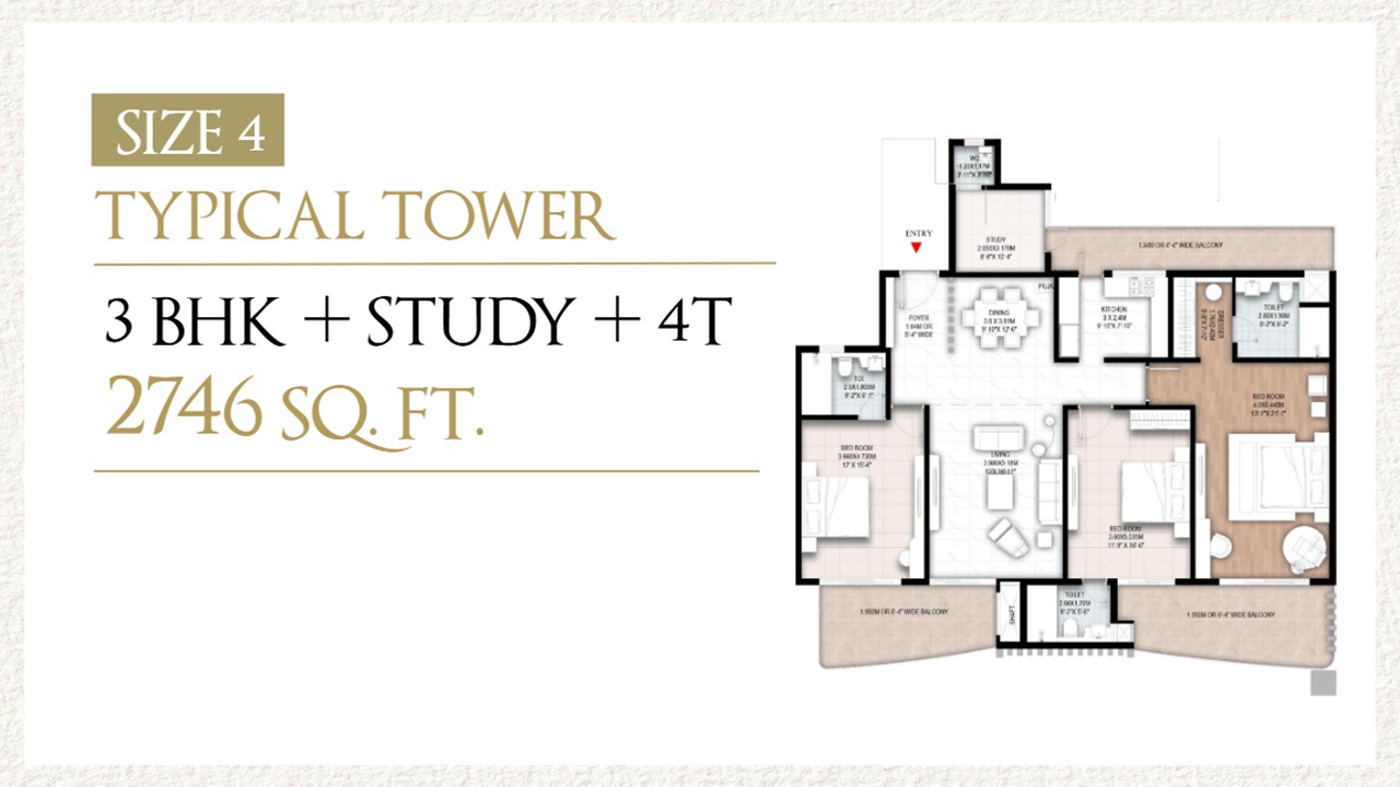 Aspire Centurian Park 3 BHK + Study + 4T Floor Plan (2,746 sq. ft.)