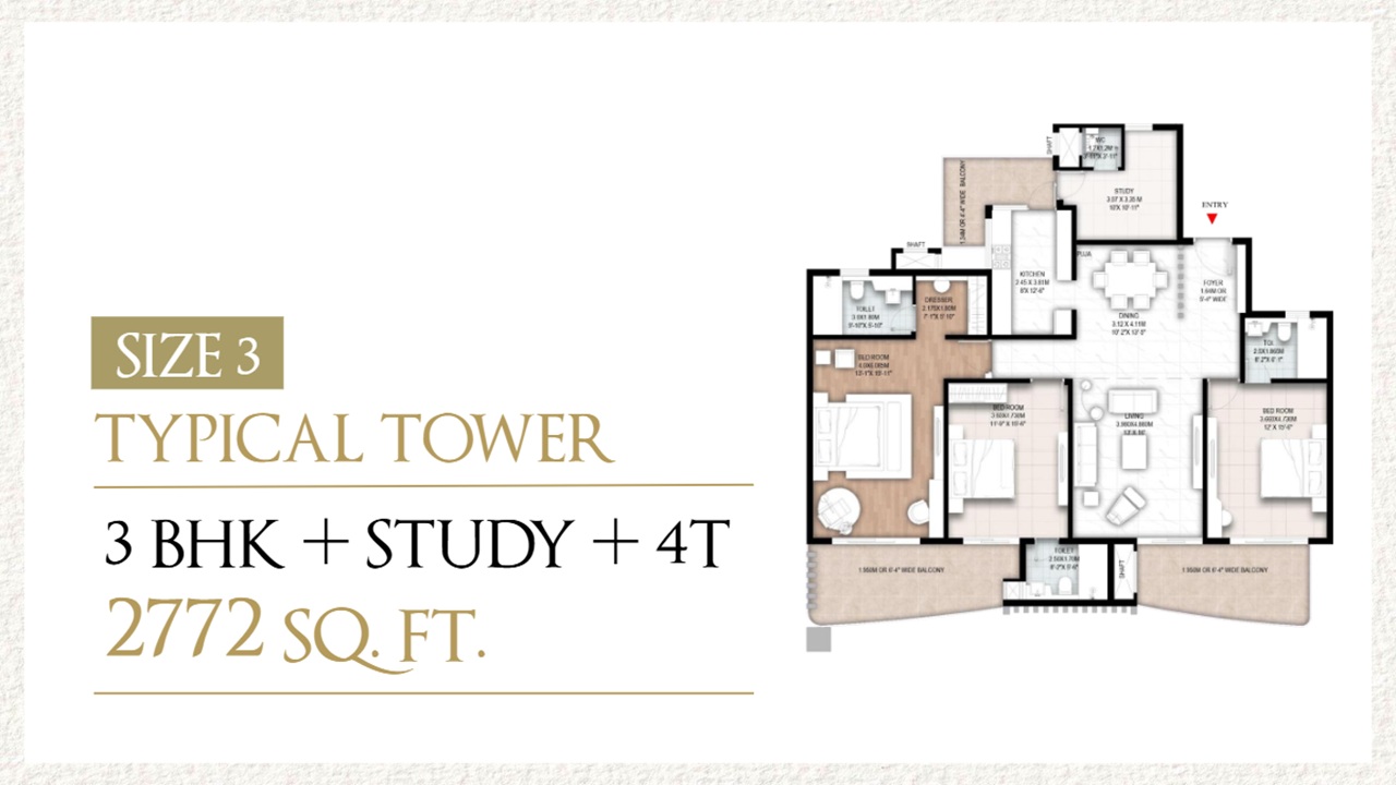 Aspire Centurian Park 3 BHK + Study + 4T Floor Plan (2,772 sq. ft.)