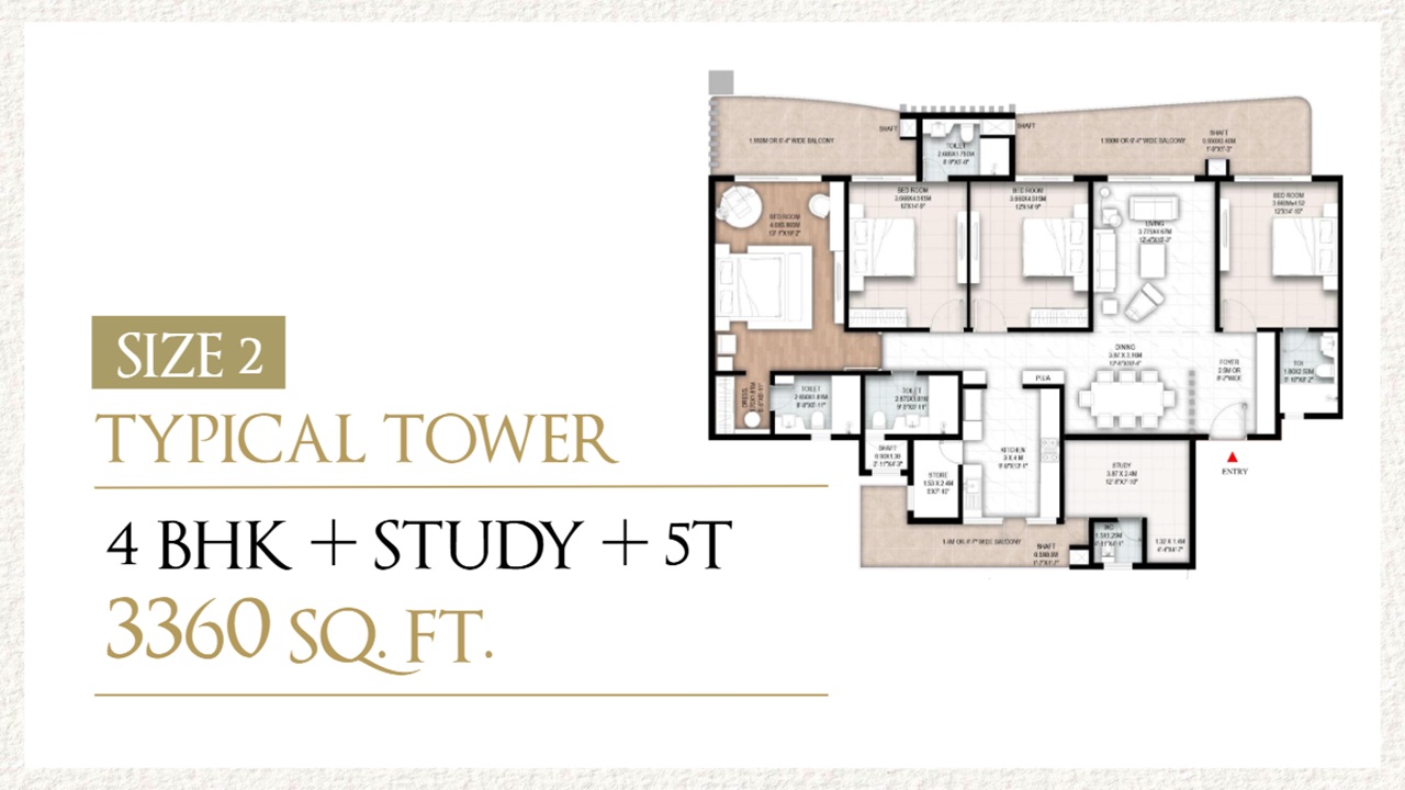 Aspire Centurian Park 4 BHK + Study + 5T Floor Plan (3,360 sq. ft.)
